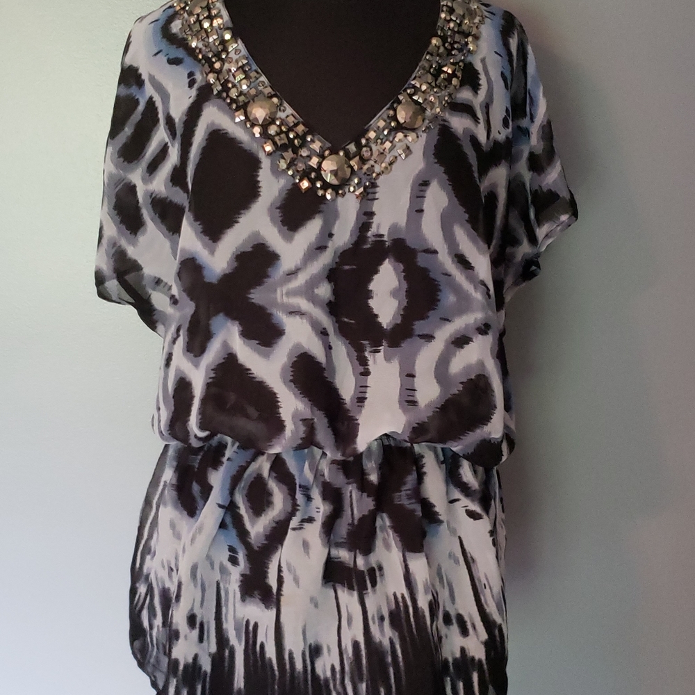 Chiffon cover up with sewn neckline crystals